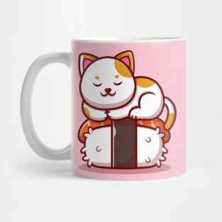 Cute Cat Sleeping On Salmon Sushi Cartoon Mug